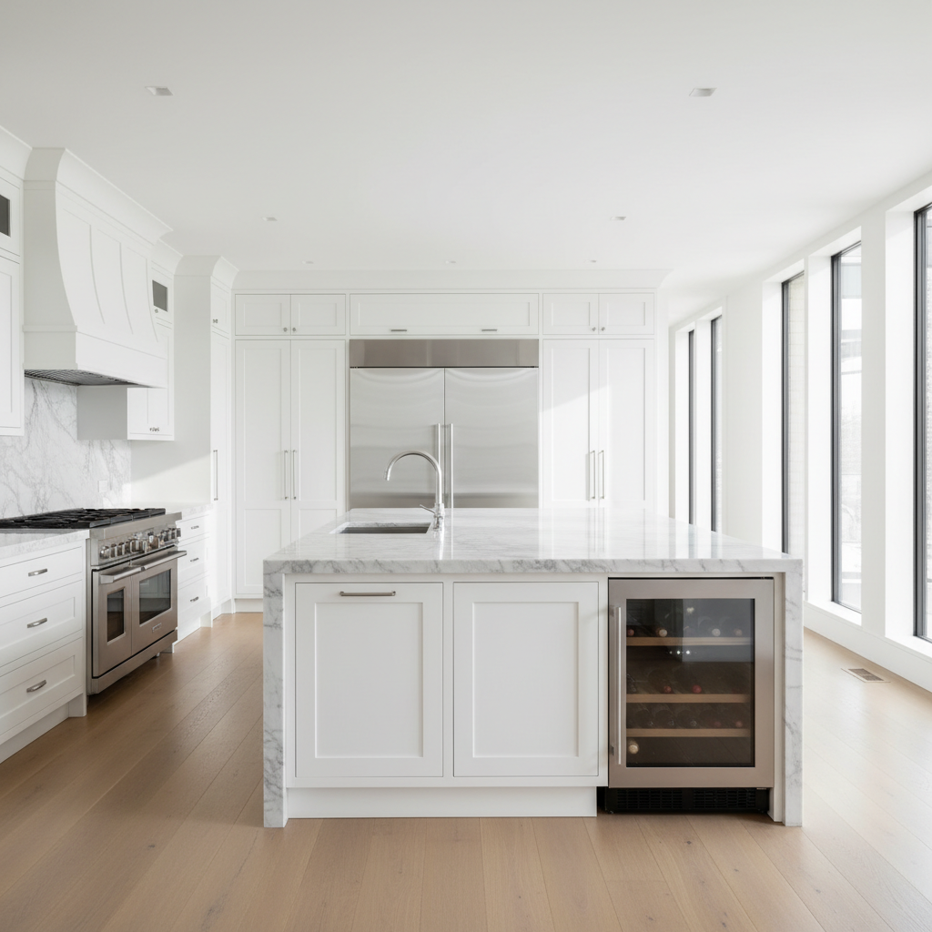 Luxury modern kitchen with built-in Thermador-style appliances